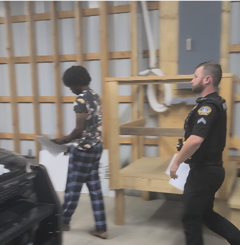 Following his arraignment Tuesday on felony charges of terroristic threats, Isaiah Randall is returned to a police cruiser by South Williamsport Cpl. Trent Dunlap. Randall was jailed in lieu of $125,000 bail. PHILIP HOLMES/Sun-Gazette